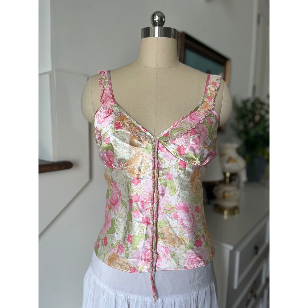 Dreamy Cottagecore Fairycore Y2K Pastel Floral Satin Cami Top Size‎ L Maidenform